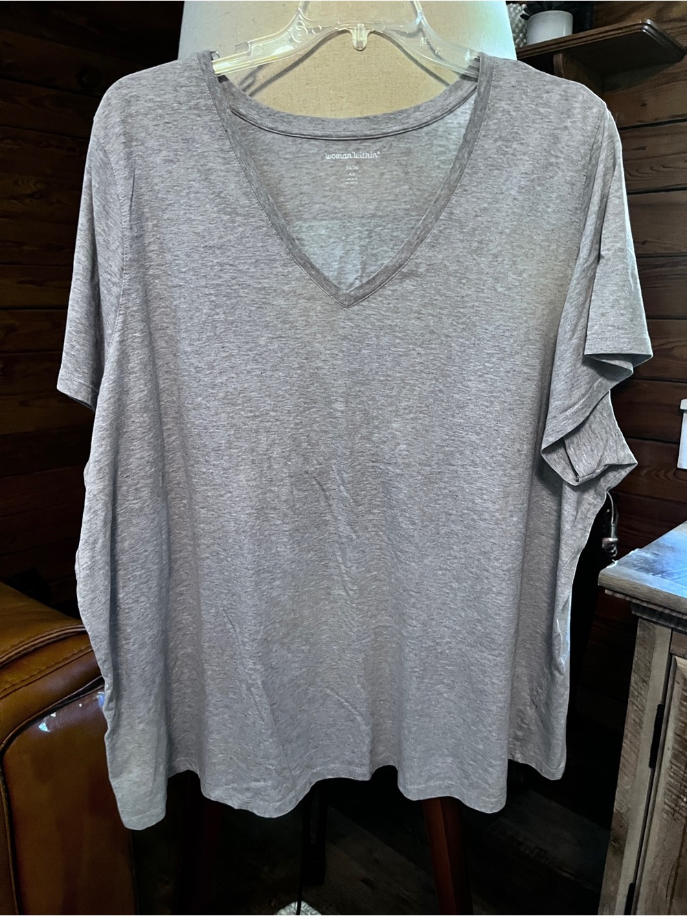 Woman Within fits 4x sized 3x(62”B x 32”L)Heather Gray V-Neck Tunic Top